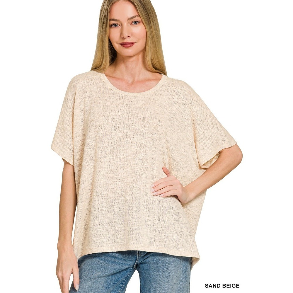 Zenana Oversized Slub Hacci Top - Sand Beige - L/XL